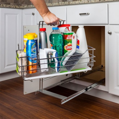 Hardware Resources Under the sink cleaning supply caddy pullout with handle. Retail Packaged  