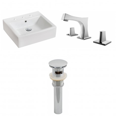 American Imaginations AI-15446 Rectangle Vessel Set In White Color With 8-in. o.c. CUPC Faucet And Drain
