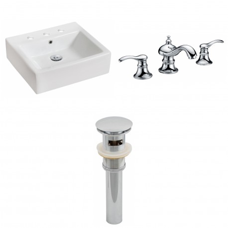 American Imaginations AI-15447 Rectangle Vessel Set In White Color With 8-in. o.c. CUPC Faucet And Drain