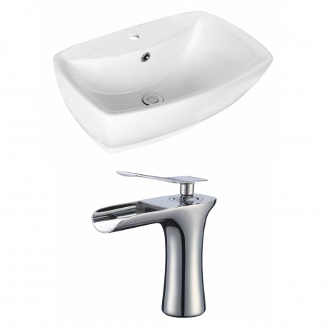 American Imaginations AI-17730 Rectangle Vessel Set In White Color With Single Hole CUPC Faucet