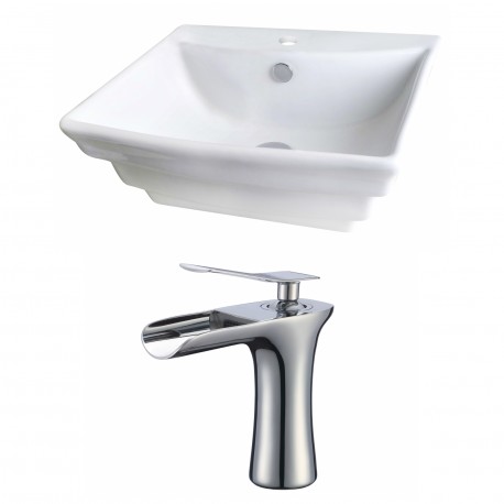 American Imaginations AI-17799 Rectangle Vessel Set In White Color With Single Hole CUPC Faucet