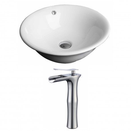 American Imaginations AI-17807 Round Vessel Set In White Color With Deck Mount CUPC Faucet