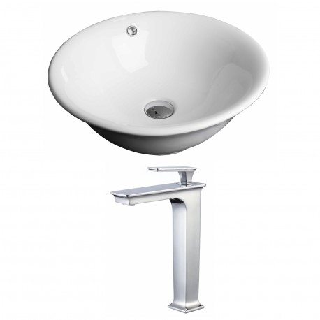 American Imaginations AI-17808 Round Vessel Set In White Color With Deck Mount CUPC Faucet