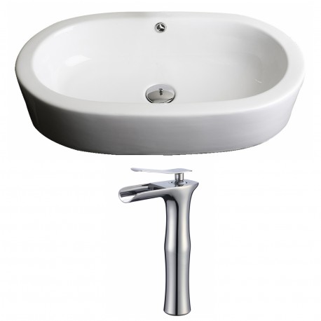 American Imaginations AI-17809 Oval Vessel Set In White Color With Deck Mount CUPC Faucet