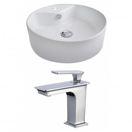 American Imaginations AI-17812 Round Vessel Set In White Color With Single Hole CUPC Faucet