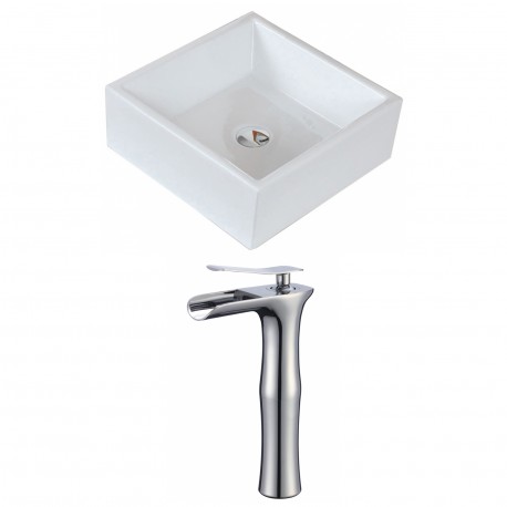 American Imaginations AI-17813 Square Vessel Set In White Color With Deck Mount CUPC Faucet