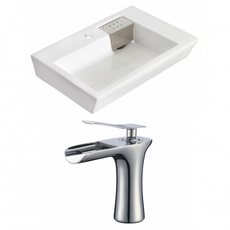 American Imaginations AI-17823 Rectangle Vessel Set In White Color With Single Hole CUPC Faucet