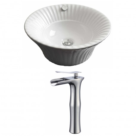 American Imaginations AI-17825 Round Vessel Set In White Color With Deck Mount CUPC Faucet