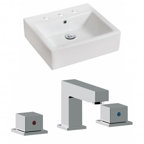 American Imaginations AI-17829 Rectangle Vessel Set In White Color With 8-in. o.c. CUPC Faucet