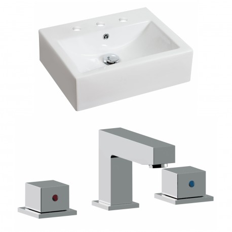 American Imaginations AI-17839 Rectangle Vessel Set In White Color With 8-in. o.c. CUPC Faucet
