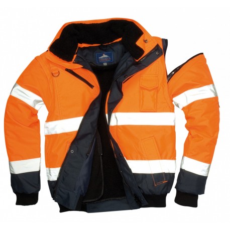 Portwest UC465 UC465ONRXXL Hi-Vis Contrast Bomber Jacket, Yellow Navy Color