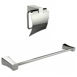 American Imagination AI-13327 Chrome Plated Toilet Paper Holder With Single Rod Towel Rack Accessory Set:divider_comma:Rectangle