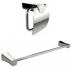 American Imagination AI-13337 Chrome Plated Toilet Paper Holder With Single Rod Towel Rack Accessory Set:divider_comma:Rectangle