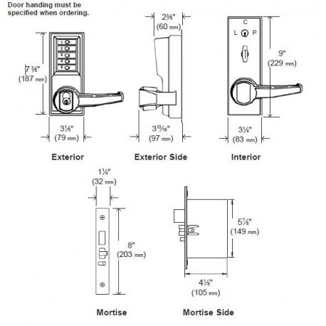 Kaba 814LR8R5 Mortise Lock w/ Lever, Combination Entry, Key Override, Passage