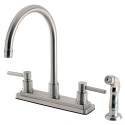 Kingston Brass KS8798DL Concord 8" Centerset Two-Handle Kitchen Faucet w/ Matching Side Sprayer, Satin Nickel