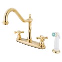 Kingston Brass KB175 Heritage 8" Center Kitchen Faucet w/ Non-Metallic Sprayer & AX lever handles