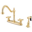 Kingston Brass KB175 Heritage 8" Center Kitchen Faucet w/ Brass Sprayer & AXBS lever handles