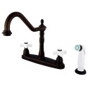 Kingston Brass KB175 Heritage 8" Center Kitchen Faucet w/ Non-Metallic Sprayer & porcelain cross handles Kingston Brass KB175 Heritage 8" Center Kitchen Faucet w/ Non-Metallic Sprayer & porcelain cross handles