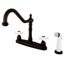 Kingston Brass KB175 Heritage 8" Center Kitchen Faucet w/ Non-Metallic Sprayer & porcelain cross handles