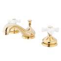 Kingston Brass KS116 Heritage Two Handle 8" to 16" Widespread Lavatory Faucet w/ Brass Pop-up & porcelain cross handles