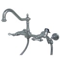 Kingston Brass KS124 Heritage 8" Center Wall Mount Kitchen Faucet w/ Wall Mounted Side Sprayer & ALBS lever handles Kingston Brass KS124 Heritage 8" Center Wall Mount Kitchen Faucet w/ Wall Mounted Side Sprayer & ALBS lever handles