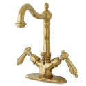 Kingston Brass KS143 Heritage Two Handle Mono Deck Lavatory Faucet w/ Brass Pop-up & AL lever handles Kingston Brass KS143 Heritage Two Handle Mono Deck Lavatory Faucet w/ Brass Pop-up & AL lever handles