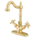 Kingston Brass KS143 Heritage Two Handle Mono Deck Lavatory Faucet w/ Brass Pop-up & AX cross handles Kingston Brass KS143 Heritage Two Handle Mono Deck Lavatory Faucet w/ Brass Pop-up & AX cross handles