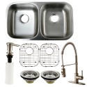 Kingston Brass KZGKUD3118F Gourmetier Undermount Double Bowl Kitchen Sink & Faucet Combo w/ Strainer, Grid & Soap Dispenser