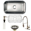 Kingston Brass KZGKUS3018F Gourmetier Undermount Single Bowl Kitchen Sink & Faucet Combo w/ Strainer, Grid & Soap Dispenser
