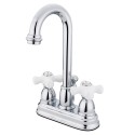 Kingston Brass KB361 Restoration Two Handle 4" Centerset Lavatory Faucet w/ Retail Pop-up w/ PX porcelain cross handles