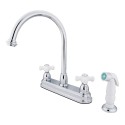 Kingston Brass KB375 Restoration Two Handle 8" Kitchen Faucet w/ White Non-Metallic Sprayer & PX cross handles