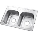 Kingston Brass GKTD33227 Gourmetier Studio Self-Rimming Double Bowl Kitchen Sink, Satin Nickel