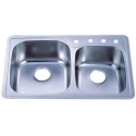 Kingston Brass GKTDD3322C Gourmetier Studio Self-Rimming Double Bowl Kitchen Sink, Satin Nickel