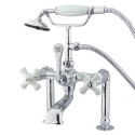 Kingston Brass CC11 Vintage Deck Mount Clawfoot Tub Filler w/ Hand & Shower w/ porcelain cross levers