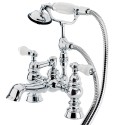 Kingston Brass CC1154T Vintage 7" Deck Mount Clawfoot Tub Filler w/ Hand & Shower w/ H&C Porcelain Lever