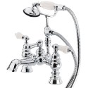 Kingston Brass CC1156T Vintage 7" Deck Mount Clawfoot Tub Filler w/ Hand & Shower w/ Porcelain Lever