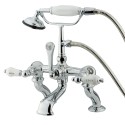 Kingston Brass CC41 Vintage Adjustable 3-3/8" - 10" Center Deck Mount Clawfoot Tub Filler w/ H&C Porcelain levers