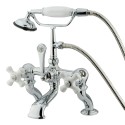 Kingston Brass CC41 Vintage Adjustable 3-3/8" - 10" Center Deck Mount Clawfoot Tub Filler w/ porcelain cross Kingston Brass CC41 Vintage Adjustable 3-3/8" - 10" Center Deck Mount Clawfoot Tub Filler w/ porcelain cross