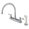 Kingston Brass KB72 Vintage Double Handle Goose Neck Kitchen Faucet w/ White Sprayer & victorian lever