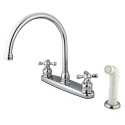 Kingston Brass KB72 Vintage Double Handle Goose Neck Kitchen Faucet w/ White Sprayer & victorian cross handle