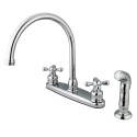 Kingston Brass KB72 Vintage Double Handle Goose Neck Kitchen Faucet w/ Sprayer & victorian cross handle