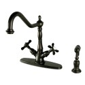 Kingston Brass KS123 Mono Deck Mount Kitchen Faucet with Brass Sprayer w/ lever handles