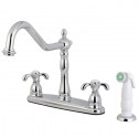 Kingston Brass KB175 French Country Double Handle 8" Centerset Kitchen Faucet w/ White Sprayer