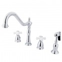 Kingston Brass KB179 Heritage 8" Center Kitchen Faucet w/ Brass Sprayer & porcelain cross handles