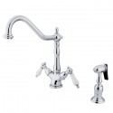 Kingston Brass KS123PLBS Heritage Double Handle Kitchen Faucet w/ Side Sprayer Kingston Brass KS123PLBS Heritage Double Handle Kitchen Faucet w/ Side Sprayer