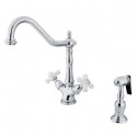 Kingston Brass KS123 Heritage Double Handle Kitchen Faucet w/ Side Sprayer & porcelain cross handles Kingston Brass KS123 Heritage Double Handle Kitchen Faucet w/ Side Sprayer & porcelain cross handles