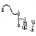 Kingston Brass KS780 Templeton Single Handle Widespread Kitchen Faucet w/ Brass Sprayer