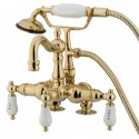 Kingston Brass CC10 Vintage 3-3/8" Deck Mount Clawfoot Tub Filler w/ Hand & Shower H&C Porcelain Lever