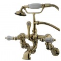 Kingston Brass CC46 Vintage Adjustable 3-3/8" - 10" Center Wall Mount Clawfoot Tub Filler w/ H&C Porcelain Lever