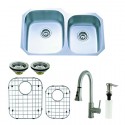 Kingston Brass KZGKUD3221F Gourmetier Undermount Double Bowl Kitchen Sink & Faucet Combo w/ Strainer, Grid & Soap Dispenser